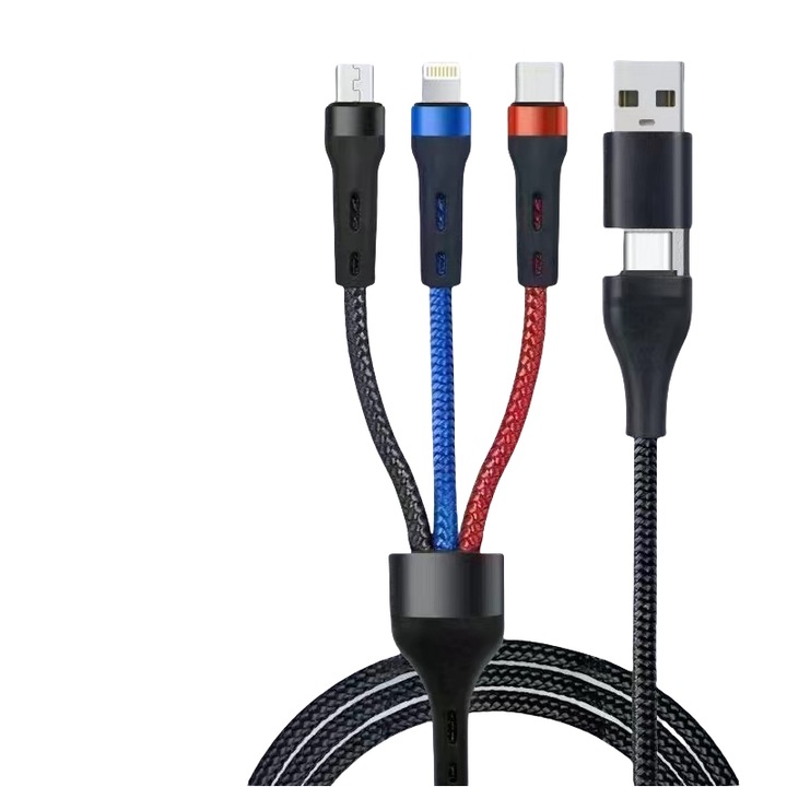 Cablu date incarcare 3 in 1，USB la USB-C, Type C，pentru Samsung, Iphone 15, 18W cu protectie la supratensiune, 1.5m