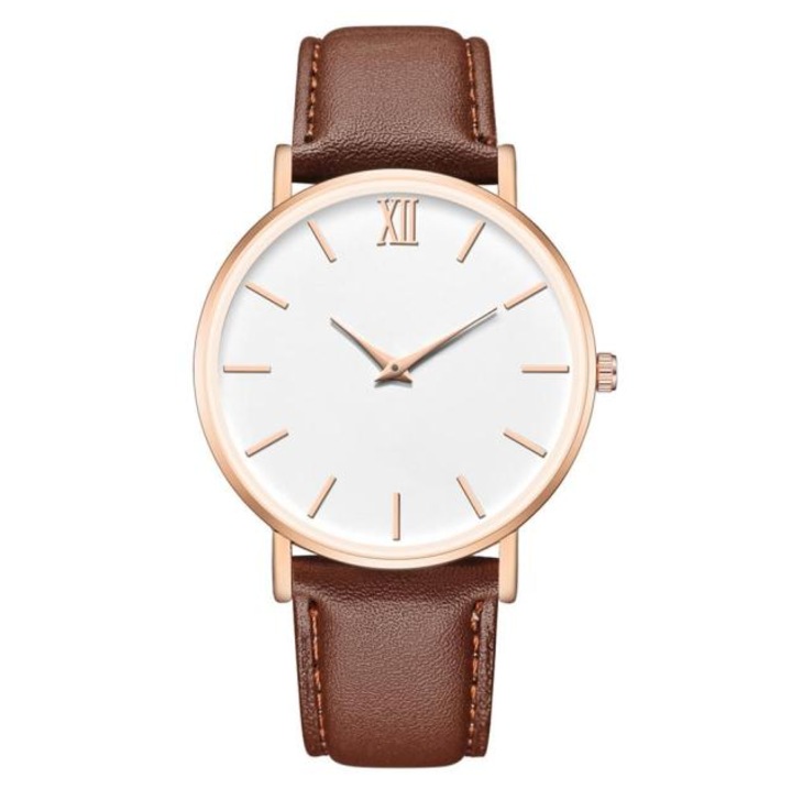 Ceas de Dama, Glamour, Leather effect, Maro/Auriu