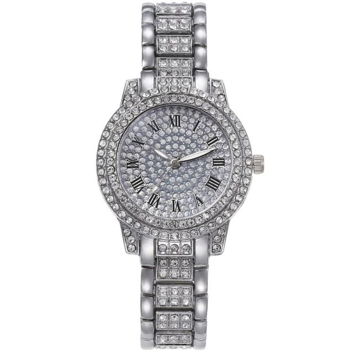 Ceas Luxury Crystal pentru Femei, Stainless-Steel, Argintiu