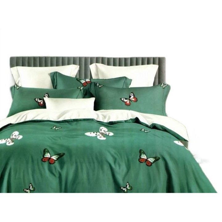 Спално спално бельо от фино двойно памучно бельо 6 части 220 x 240 см, Пеперуда, Зелено, Ralex Pucioasa AZ-033