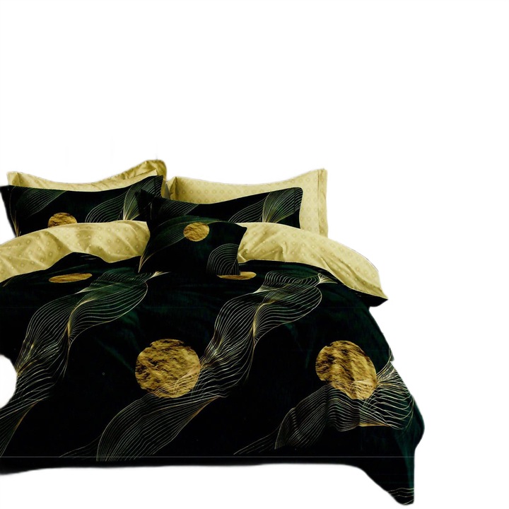 Спално спално бельо от фино двойно памучно бельо 6 части 220 x 240 см, Elegant Beige / Black, Ralex Pucioasa M337