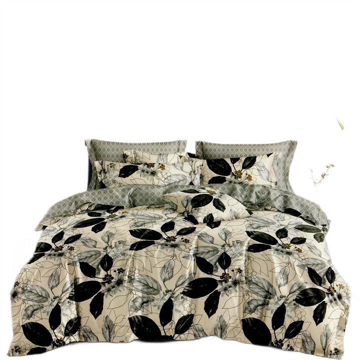 Спално спално бельо от фино двойно памучно бельо 6 части 220 x 240 см, Elegant Beige / Grey, Ralex Pucioasa M328