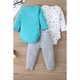 Set de pantaloni si 2 body bebelusi, Gri/Albastru