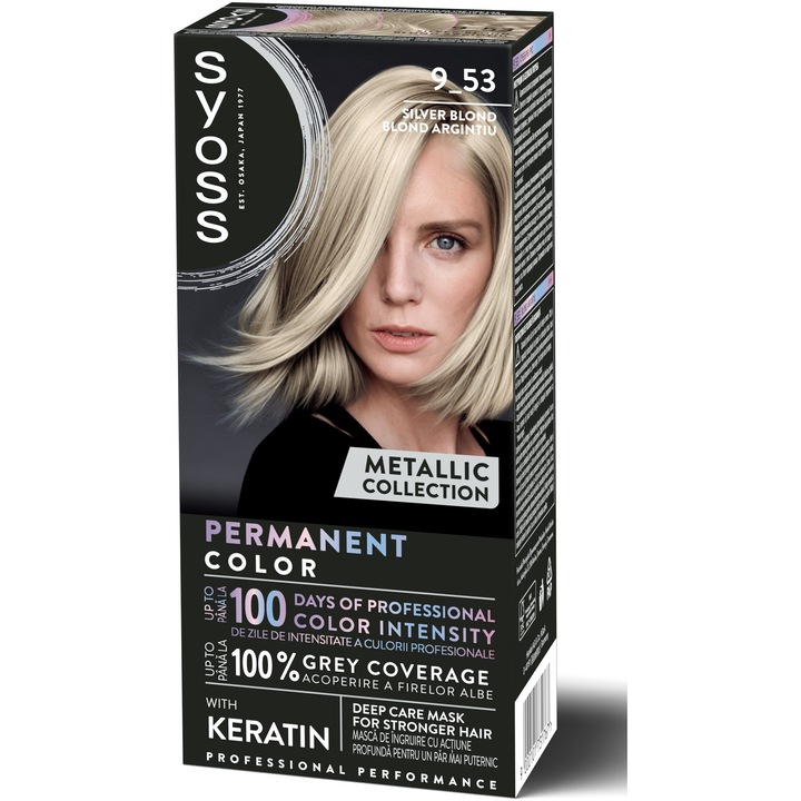 Vopsea de par permanenta Syoss Baseline Metallic Collection, 9-53 Argintiu Luminos, 115 ml