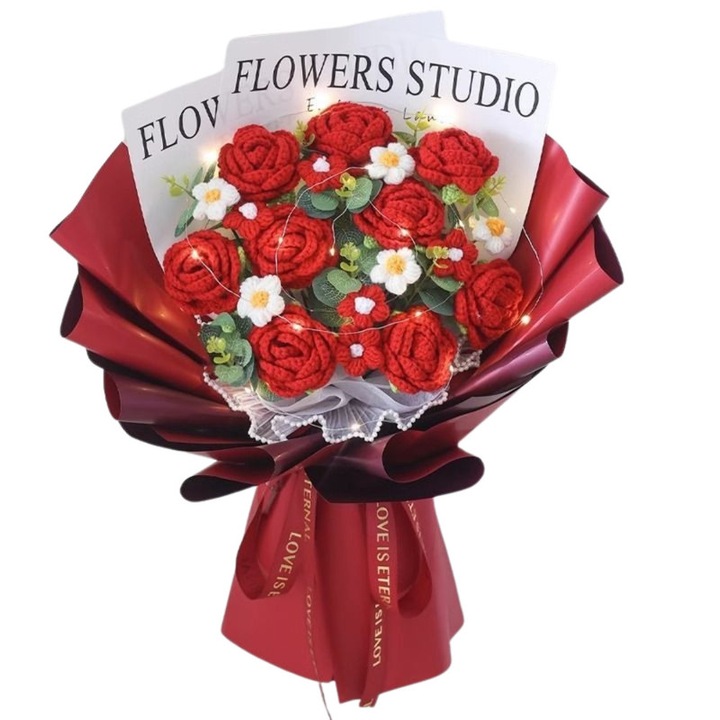 Set Aranjament Floral, Trandafiri Textili, rosu aprins, 55x38x20cm