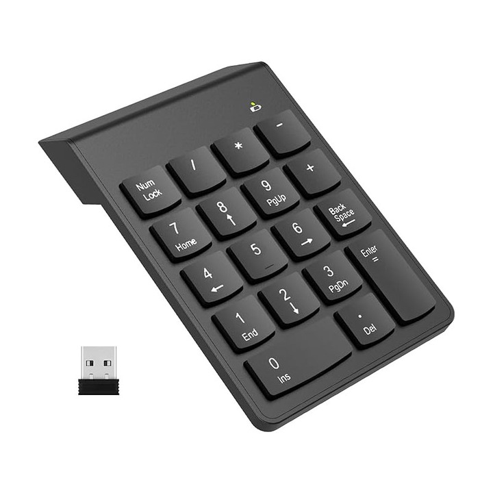 Безжична цифрова клавиатура Rqiurpn, компактен дизайн, 2,4 GHz, подходяща за лаптопи и настолни компютри, компютри и MacBook, черна