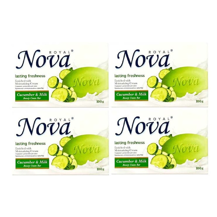 Sapun solid NOVA - 100gr - Cucumber & Milk, set 4 buc