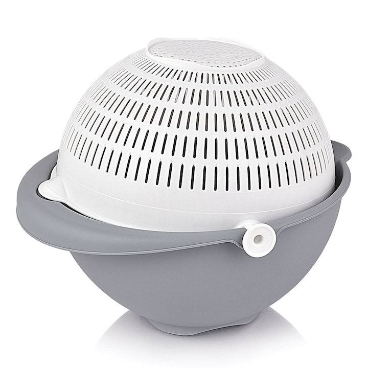 Strecuratoare cu Bol, Model Gri, Diametru 26 cm, Inaltime 12 cm, Plastic, Alb/Gri