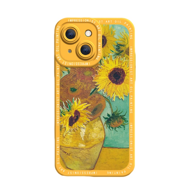 Калъф за iPhone 15, Van Gogh style with sunflowers, водоустойчив, силикон и поликарбонат
