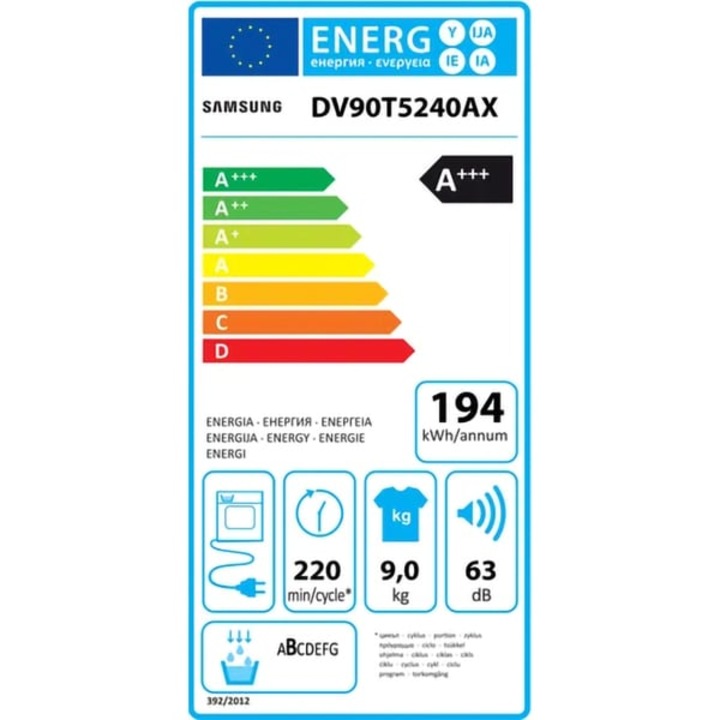 Uscator de Rufe SAMSUNG DV90T5240AX, AI Control, Pompa de Caldura, 9 kg, 14 Programe, Clasa A++, Inox
