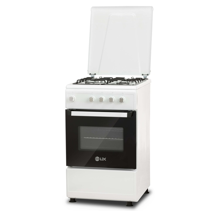 Aragaz LDK TK5060 WH, Gaz, 4 Arzatoare, Siguranta, Capac metalic, 50 x 60 cm, Alb
