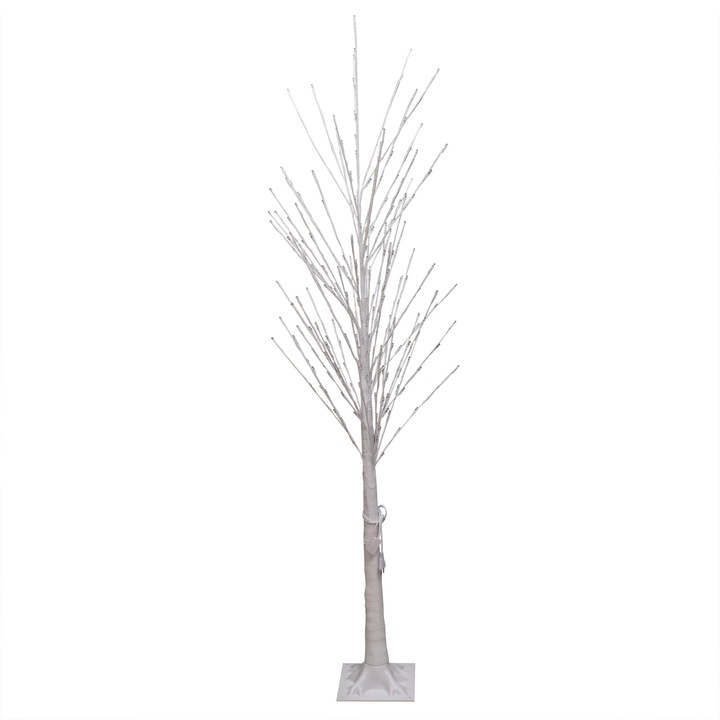 Pom decorativ iluminat, 300 LED-uri, lumina calda, model mesteacan, culoare alb, H 180 cm, B.S.P. / SL302