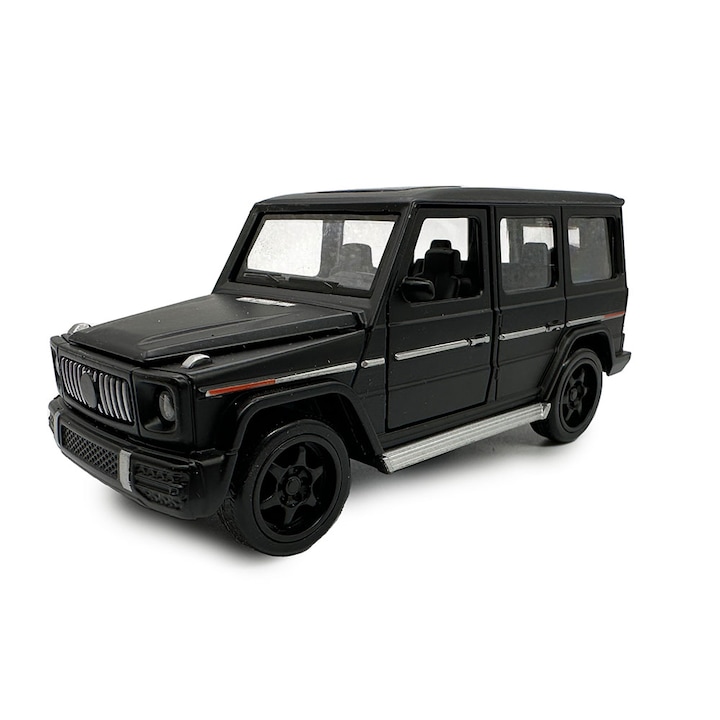 Mercedes Benz G-osztály fém modell, 1:36, fekete, visszahúzható motor, fények, hangok, ajtók nyitva, motorháztető, csomagtérajtó, VisionXXI