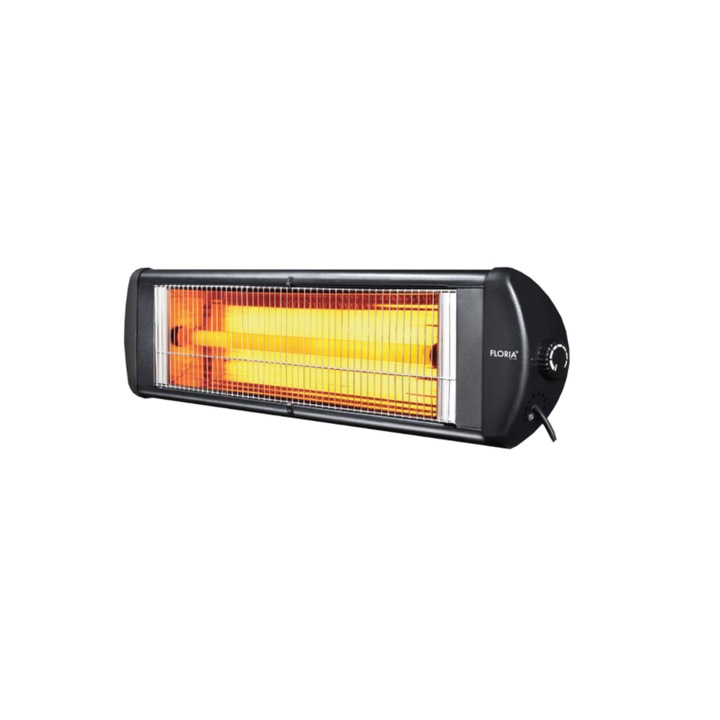 Infravörös radiátor, 1 elem, maximális teljesítmény 2500 W, állítható termosztát, fém rács, fekete