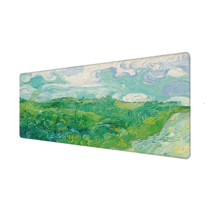 Mousepad mare pentru gaming, design peisaj cu ulei, antiderapant, impermeabil, margini cusute, multicolor, 800x300mm