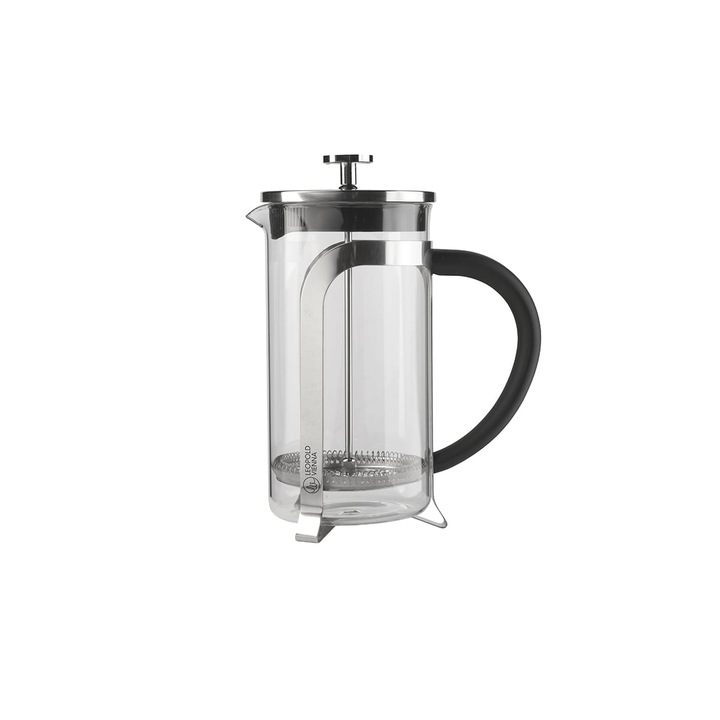 Presa manuala pentru cafea, Leopold Vienna Shiny, sticla borosilicata, inox, 10.3x17.4x21.6cm, argintiu