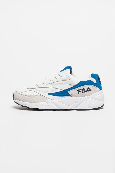 Fila, V94M bőr és műbőr sneaker textilrészletekkel, Fehér/Kék