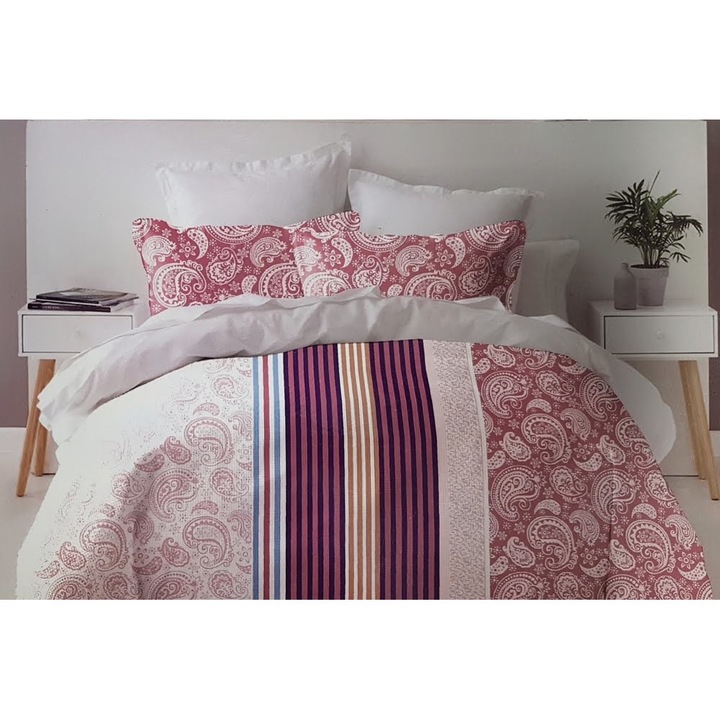 Set lenjerie de pat dublu, 2 persoane 100% BUMBAC, 6 piese