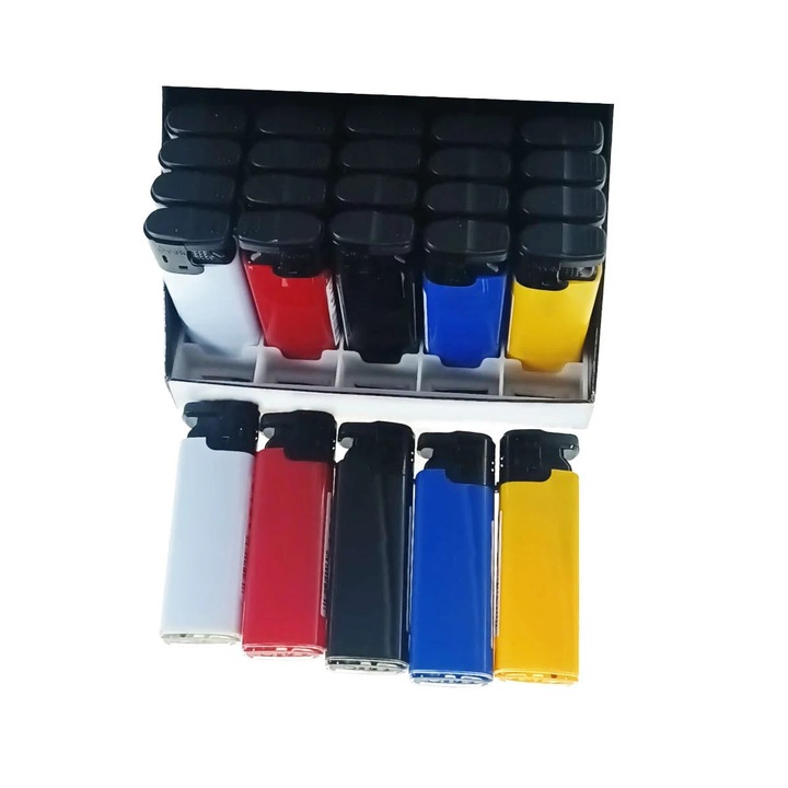 Set 25 brichete antivant, de buzunar, BRFA00064, 81 x 27 x 12 mm, flacara reglabila, multicolor