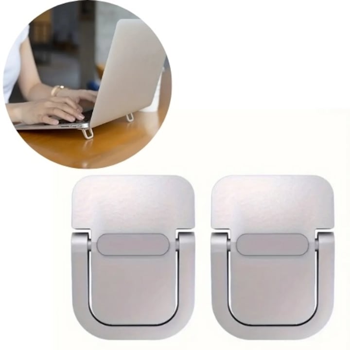Set 2 suporturi pentru laptop, Zola, pentru o pozitie usor inclinata, anti-alunecare, din aluminiu si silicon, 29x39 mm, alb