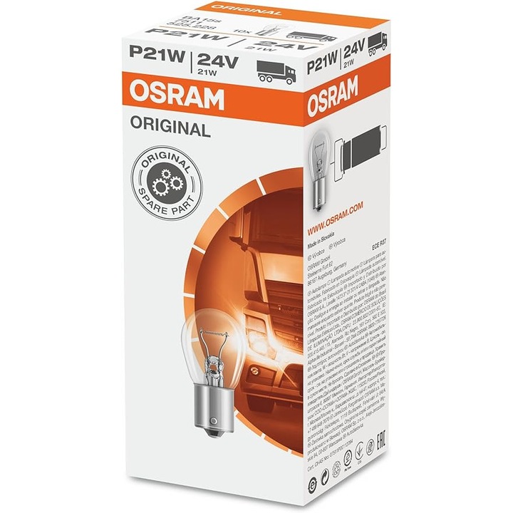 Set 10 Becuri Camion 24V P21W, Original, Osram