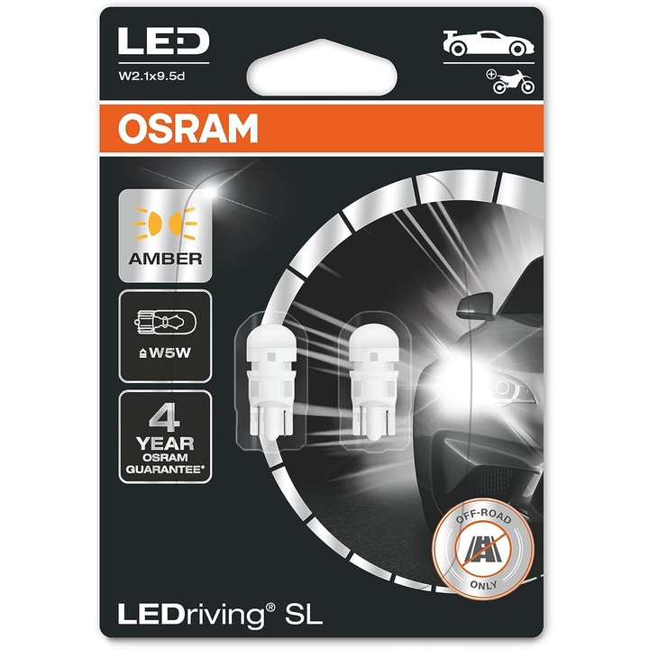 Комплект от 2 допълнителни LED крушки W5W 12V Osram Amber Blister