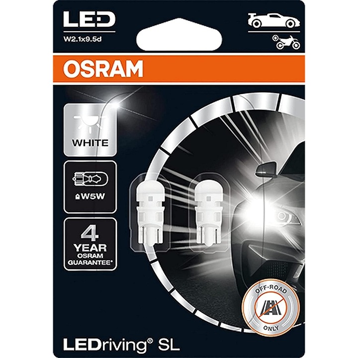 Комплект от 2 допълнителни LED крушки W5W 12V Osram White Blister 6000K
