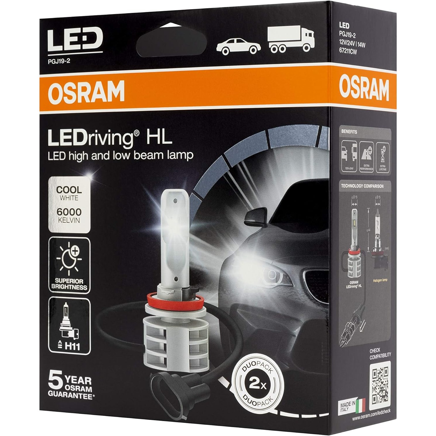 Set 2 LED H11 12/24V Osram Offroad LEDriving HL Cool White 6000K - eMAG.ro