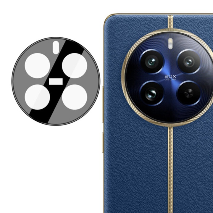 Kameralencsevédő fólia Realme 12 Pro Plus-hoz, OPTIM MEGOLDÁS, Biztonságos üveg az objektívhez, Kameravédelem, Clear HD Ultra technológia, erősebb adszorpció, tokbarát, fekete