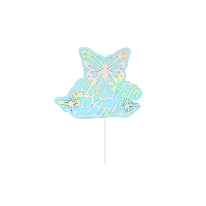 Синьо-сребрист топер за торта Happy Birthday