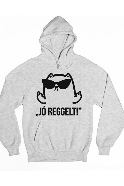 Jó reggelt macska kapucnis férfi pulóver, Szürke