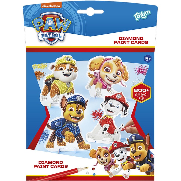 Set Creativ, Totum, Paw Patrol, Carduri DIY Diamond, 4 piese