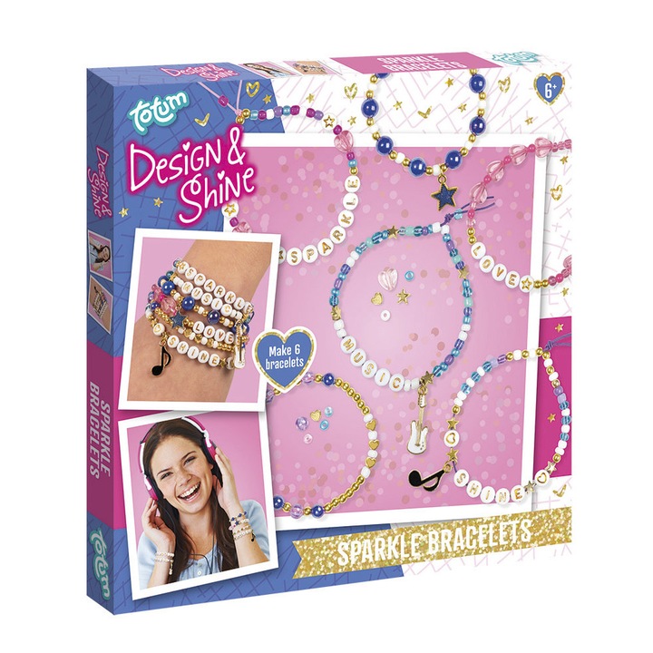 Set creativ DYI Bratari cu sclipici, Design and shine, Totum