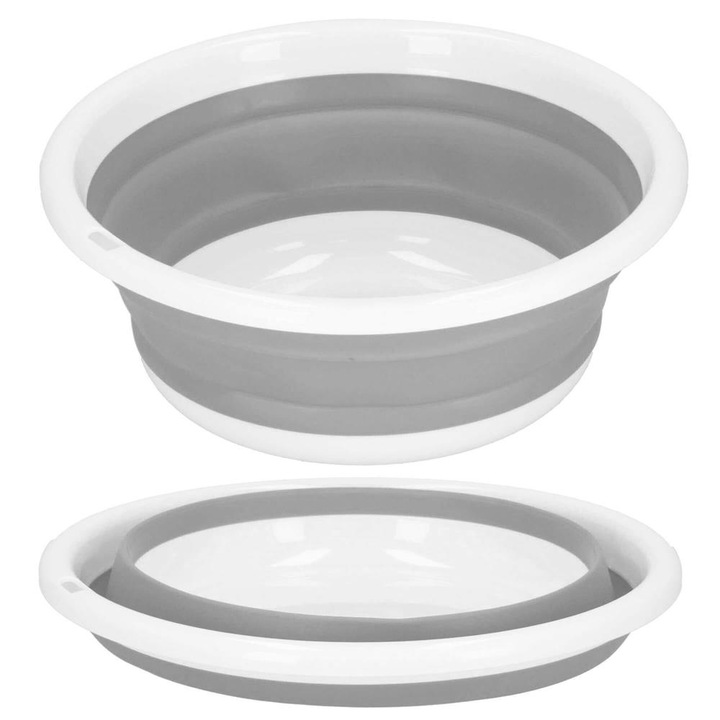 Lighean pliabil, rotund, din plastic si silicon, 37x15cm, 9litri, gri