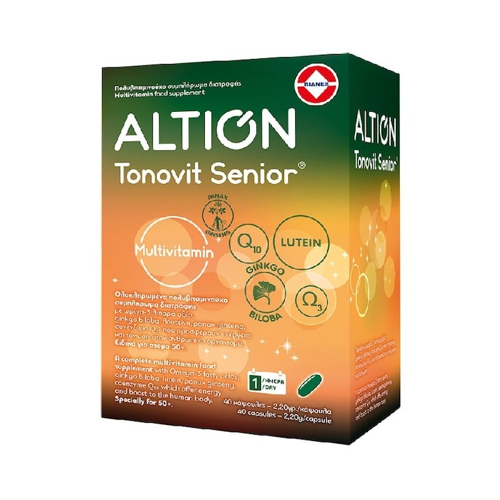 Supliment alimentar Altion Tonovit Senior, Omega-3, Ginseng & Ginkgo Biloba, Luteina, Coenzima Q10, 40 capsule