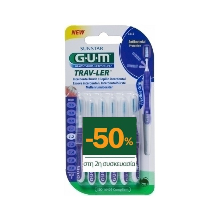 Set 6 periute interdentare GUM Trav-ler, 1.2mm, multicolor