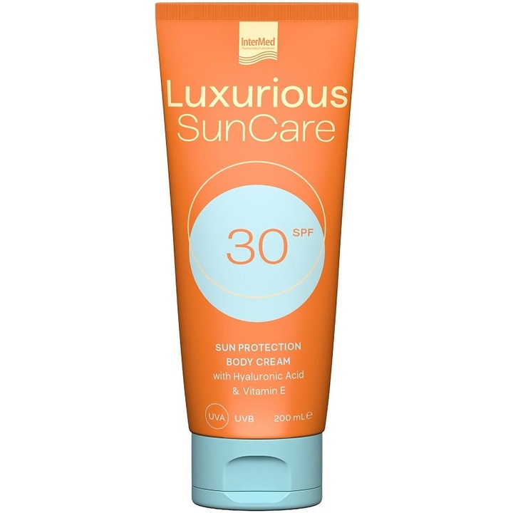Crema de corp cu protectie solara, Intermed, SPF30, Acid Hialuronic si Vitamina E, 200 ml