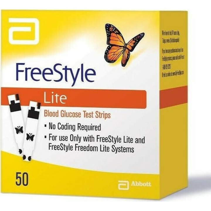 Set 50 benzi de testare glucoza, Abbott, Freestyle Lite, masurare rapida, multicolor