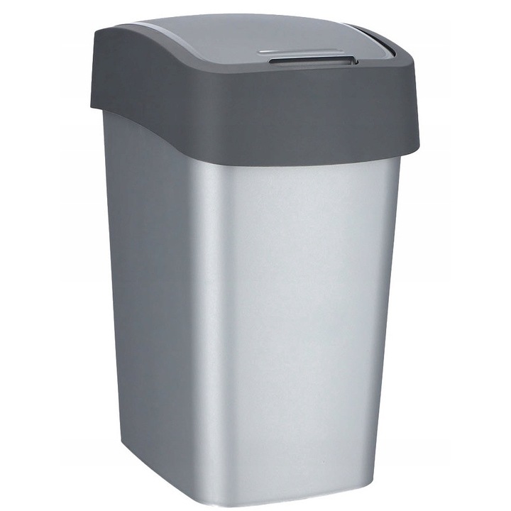 Кошче за боклук 'Flip Bin', Curver, Пластмаса, 10 L, 18,5 x 23,5 x 35 cm, Сиво / Сребристо