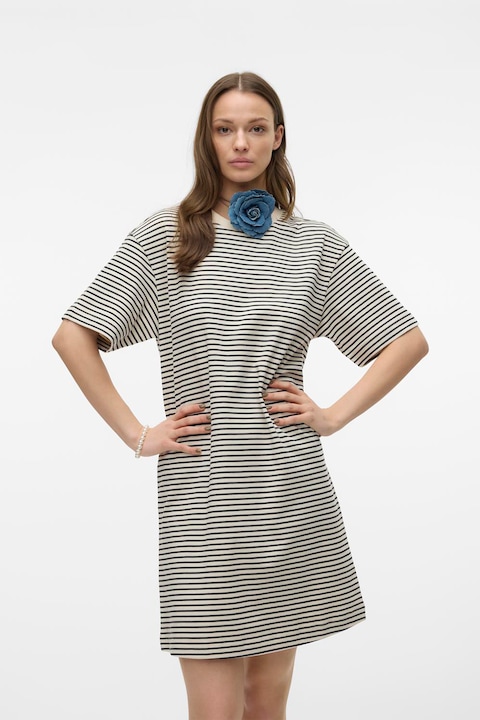 Vero Moda, Къса рокля от органичен памук, Бял/Черен