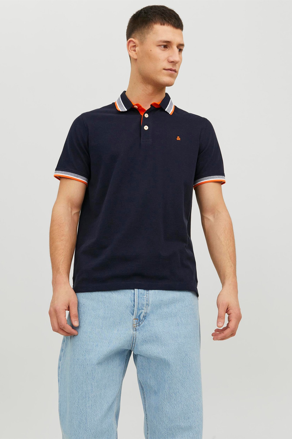 Jack & Jones, Tricou polo slim fit de bumbac organic Paulos, Portocaliu, Bleumarin, S