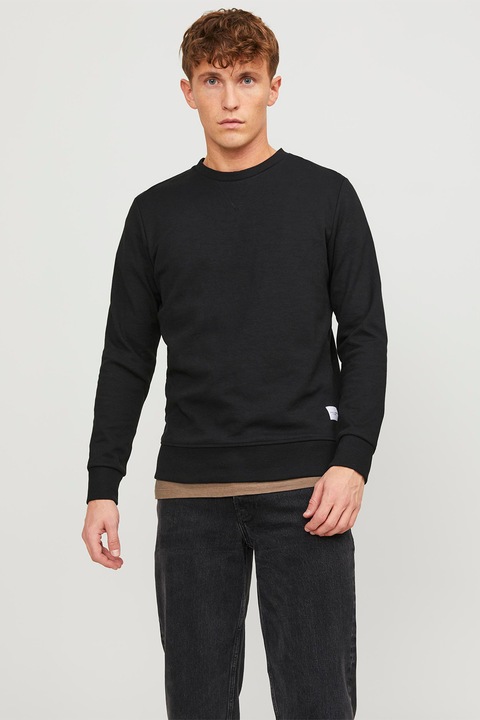 Jack & Jones, Bluza sport regular fit cu decolteu la baza gatului Basic, Negru