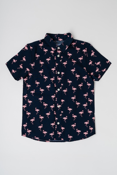 Jack & Jones, Памучна риза Sunshade с къси ръкави, Розово/Тъмносин