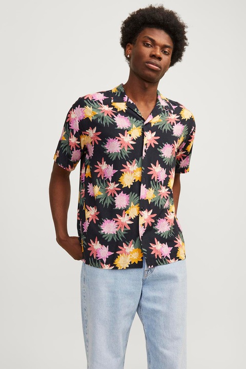 Jack & Jones, Риза Hawaiian със свободна кройка, Жълт, Розово, Тъмносин, S