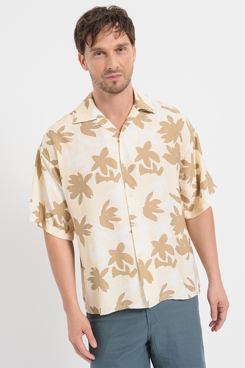 Jack & Jones, Laza fazonú ing hajtókás gallérral, Fehér/Halványsárga/Khaki