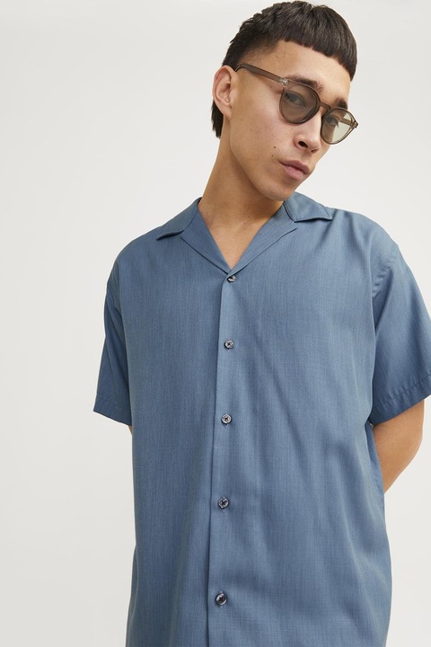 Jack & Jones, Bő fazonú rövid ujjú ing, Púderkék