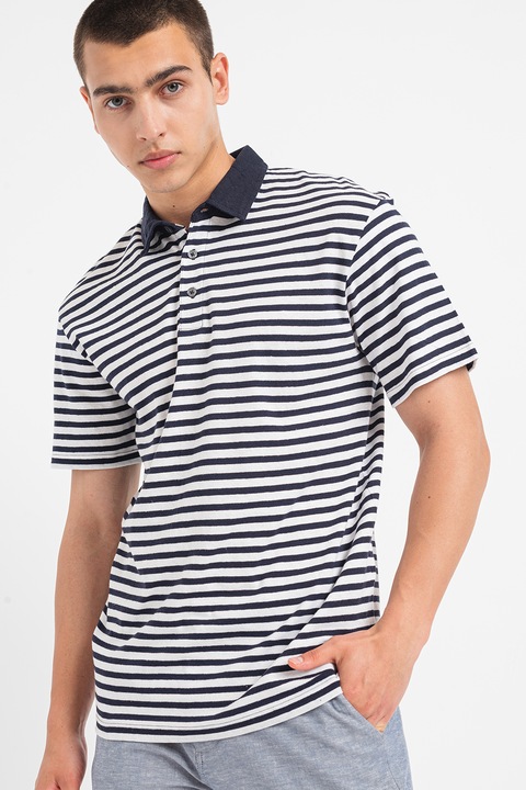 Jack & Jones, Galléros lentartalmú póló, Törtfehér/Tengerészkék, M