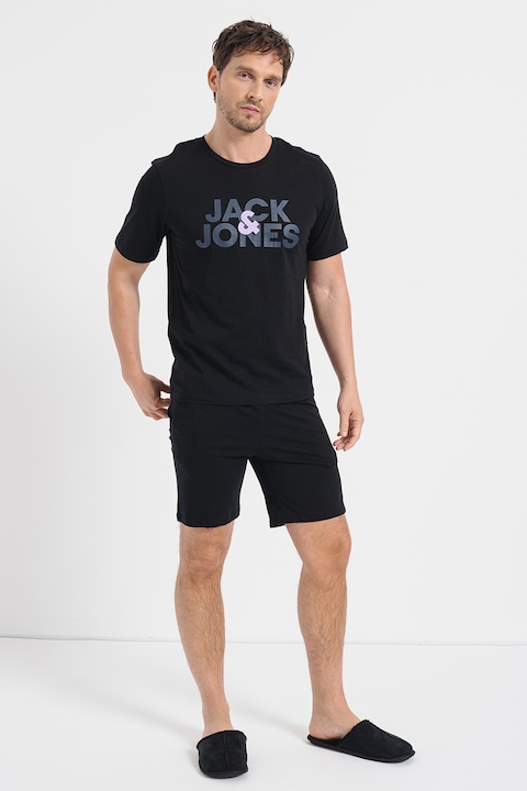 Jack & Jones, Logómintás pizsama, Ametisztlila/Fekete