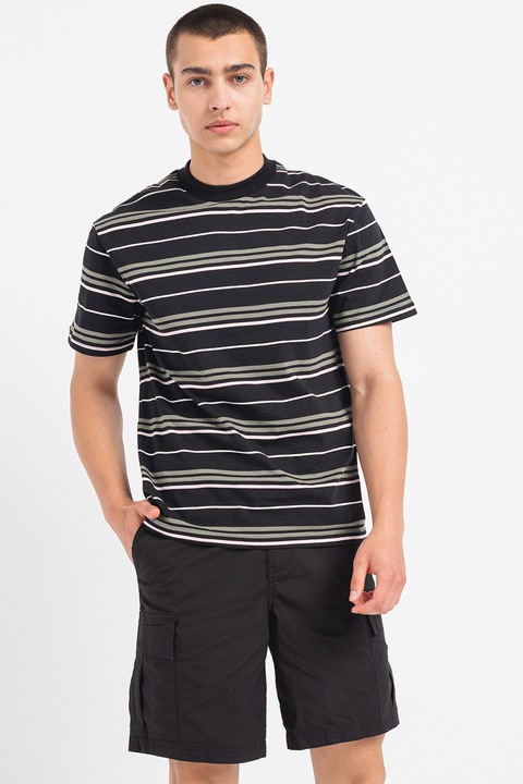 Jack & Jones, Тениска с принт, Бял/Черен/Папратово зелено