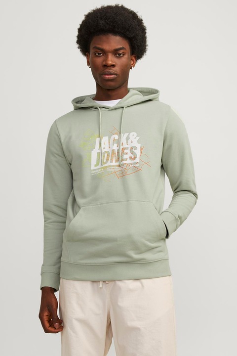 Jack & Jones, Hanorac din amestec de bumbac cu logo, Verde deschis, XL